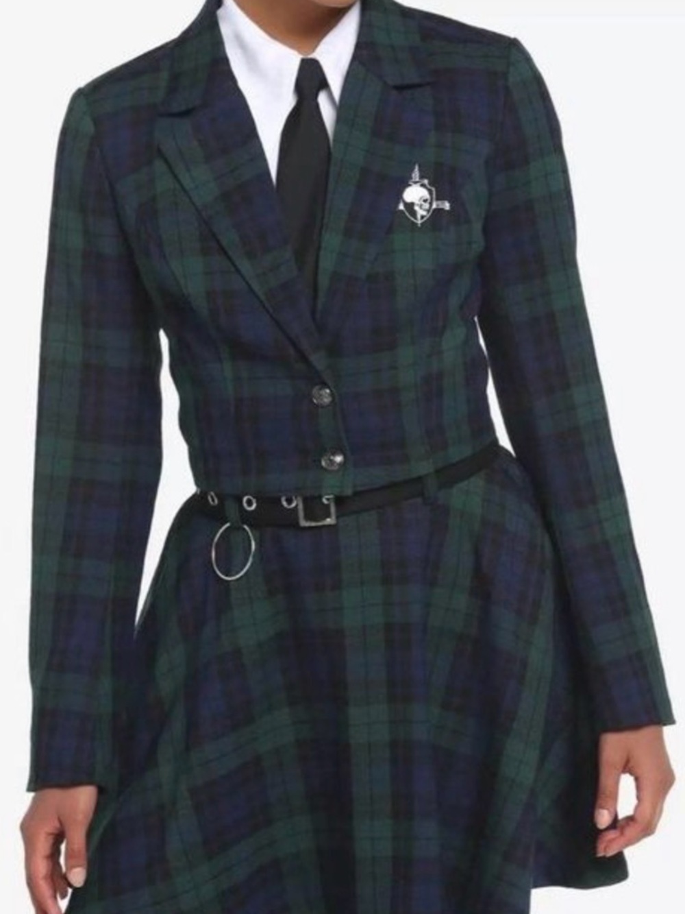 NWT Cropped Blazer in Dark Green & Navy Tartan